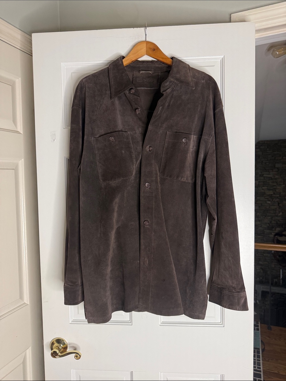 Men's Lightweight Suede Shirt Jacket in Dark Brown